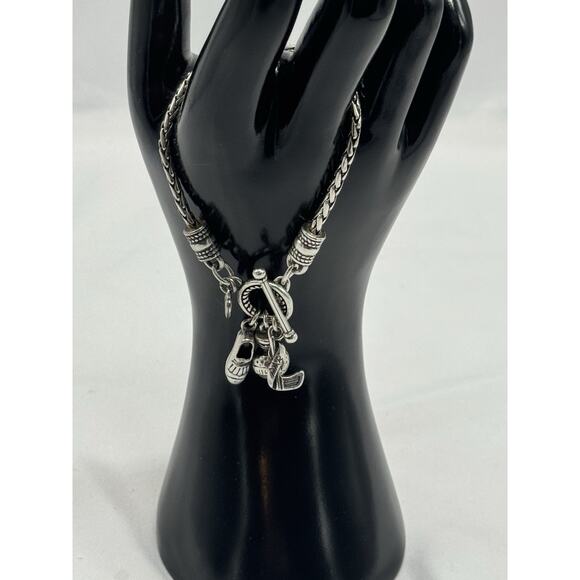 Brighton Golf Charm Retired Shoe Club Ball Toggle Bracelet 7” Slivertone - Picture 1 of 9